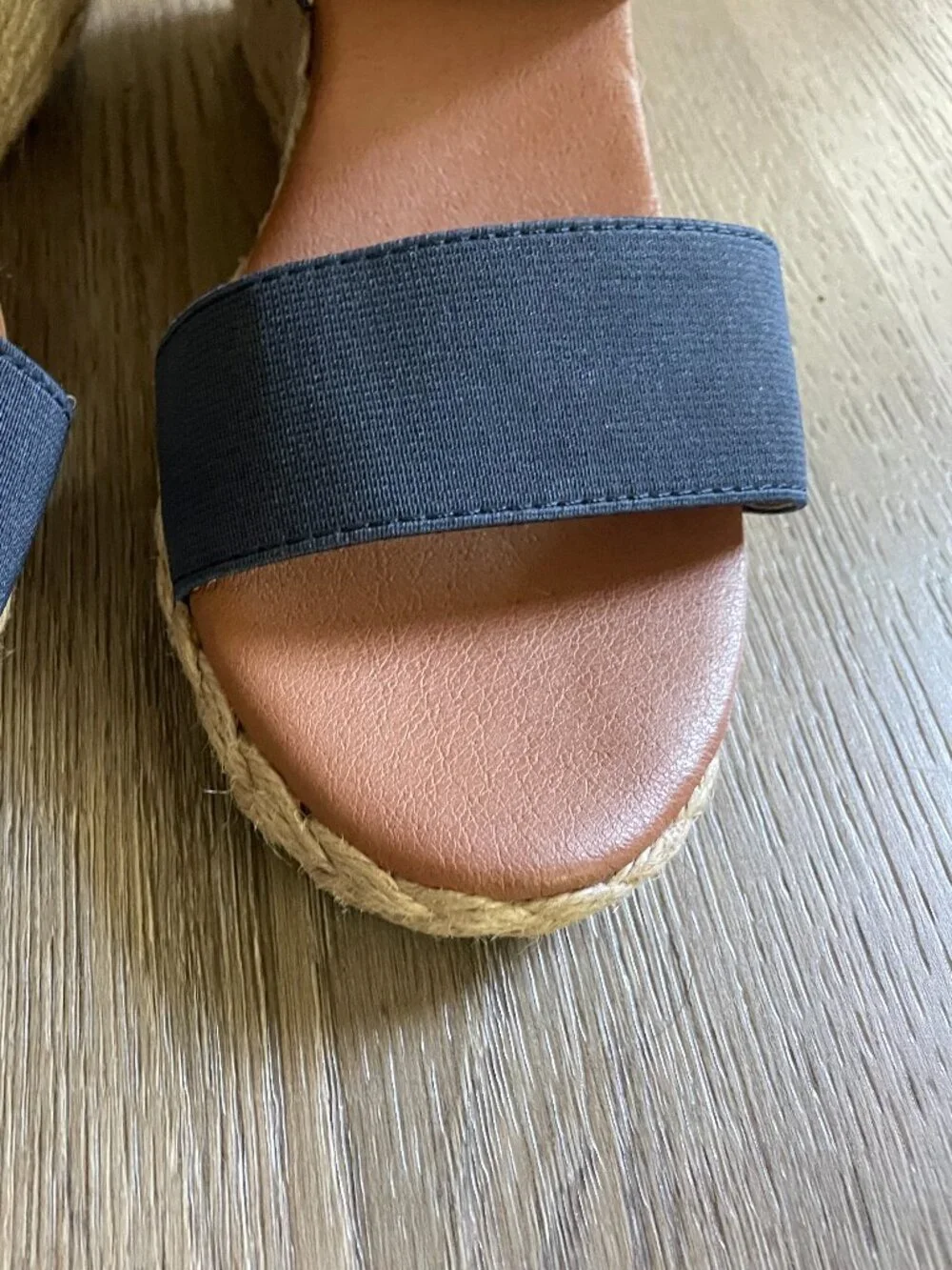 Tommy Bahama Sakura Wedge Espadrilles Heels Elastic Navy Sandal Sz 6.5